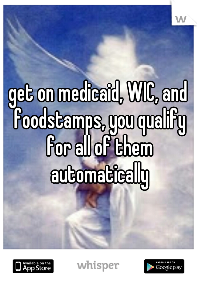 get on medicaid, WIC, and foodstamps, you qualify for all of them automatically