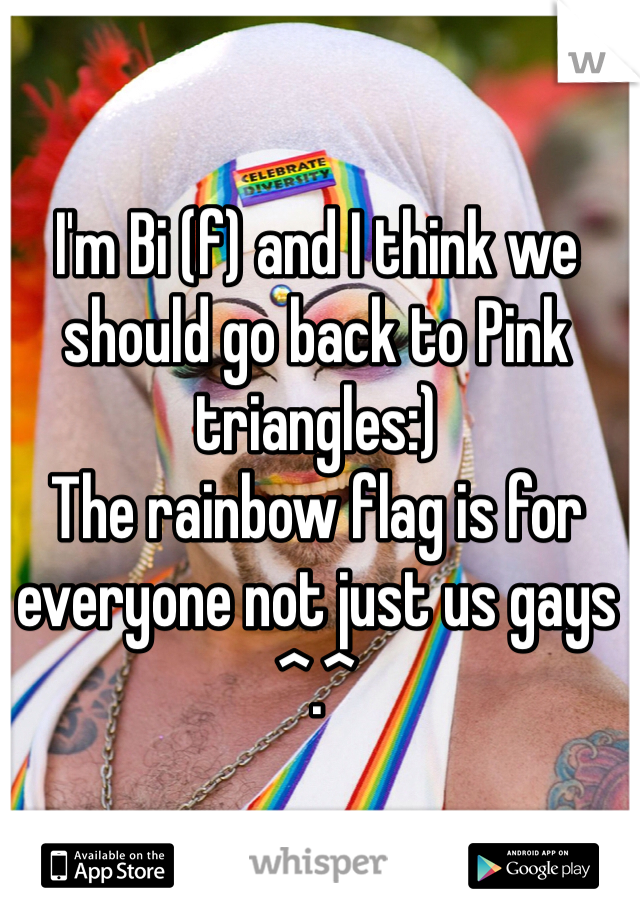 I'm Bi (f) and I think we should go back to Pink triangles:) 
The rainbow flag is for everyone not just us gays ^.^