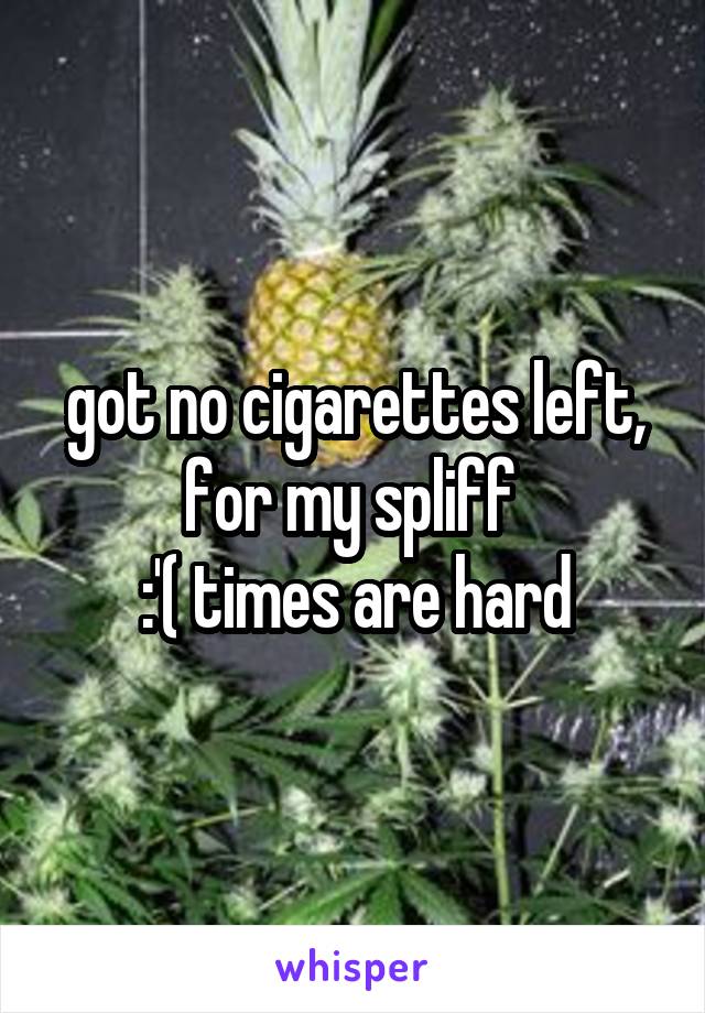 got no cigarettes left, for my spliff 
:'( times are hard