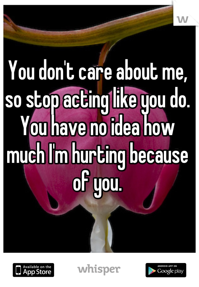 You don't care about me, so stop acting like you do. You have no idea how much I'm hurting because of you.