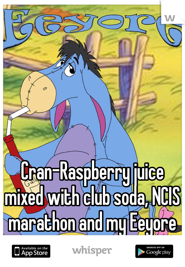 Cran-Raspberry juice mixed with club soda, NCIS marathon and my Eeyore pajamas...Perfect