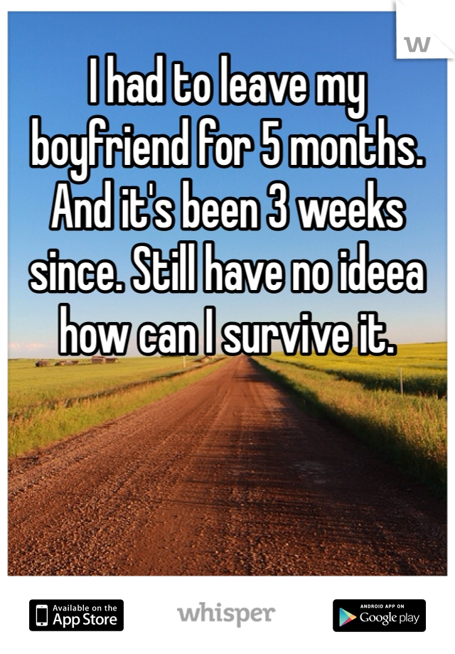 I had to leave my boyfriend for 5 months. And it's been 3 weeks since. Still have no ideea how can I survive it.