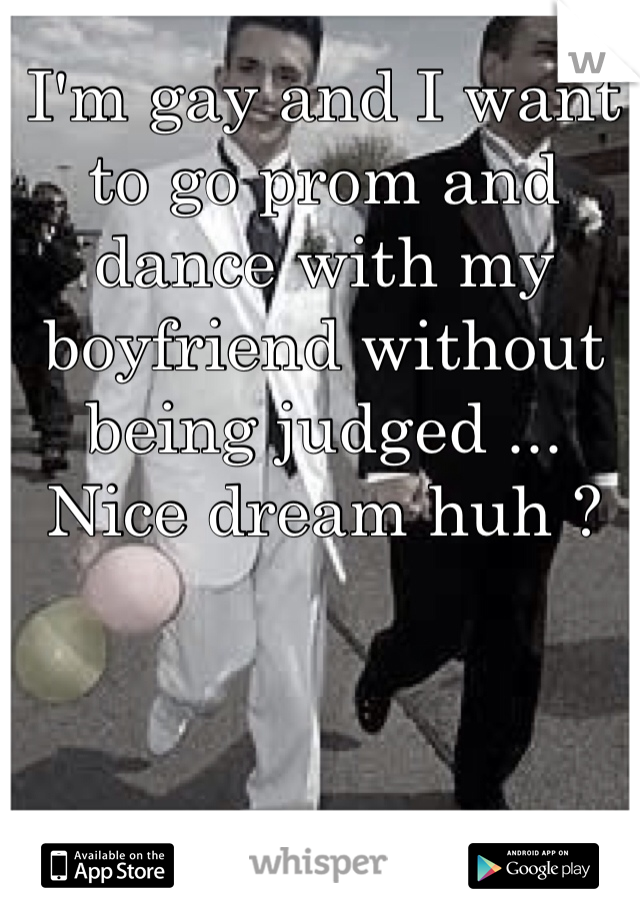 I'm gay and I want to go prom and dance with my boyfriend without being judged ... Nice dream huh ? 