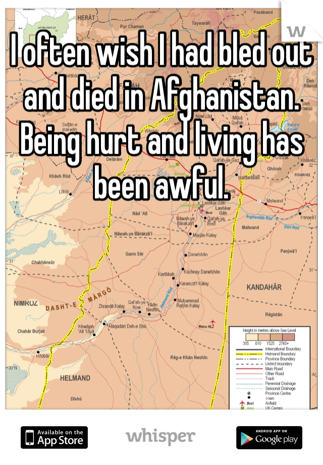 I often wish I had bled out and died in Afghanistan. Being hurt and living has been awful.