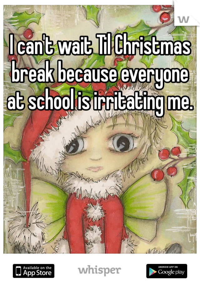 I can't wait Til Christmas break because everyone at school is irritating me. 