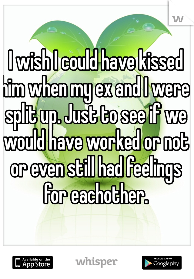 I wish I could have kissed him when my ex and I were split up. Just to see if we would have worked or not or even still had feelings for eachother.
