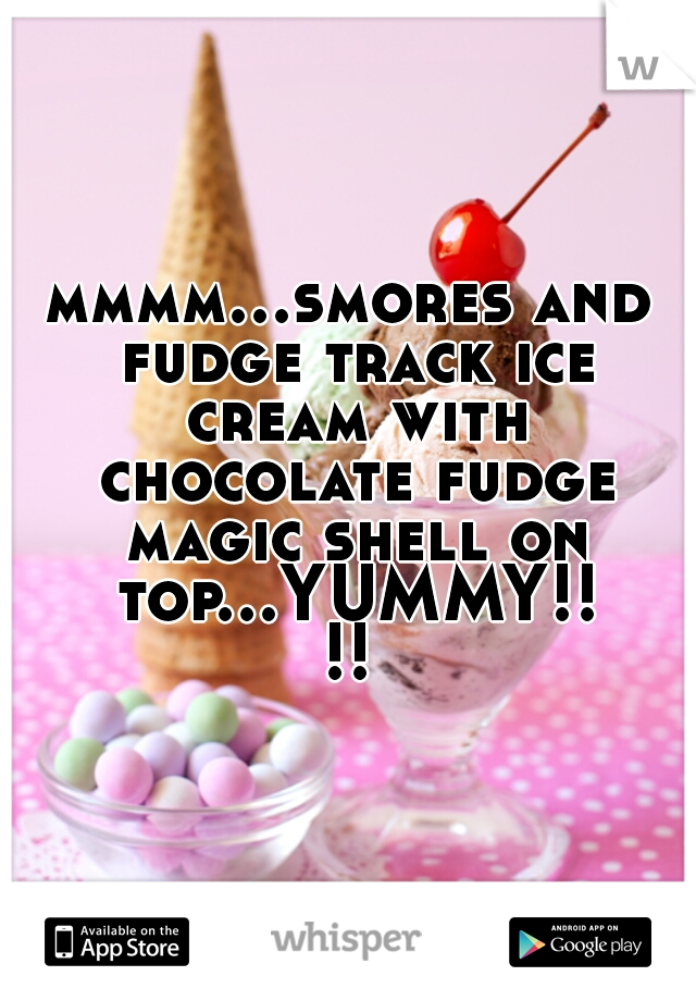 mmmm...smores and fudge track ice cream with chocolate fudge magic shell on top...YUMMY!!!!