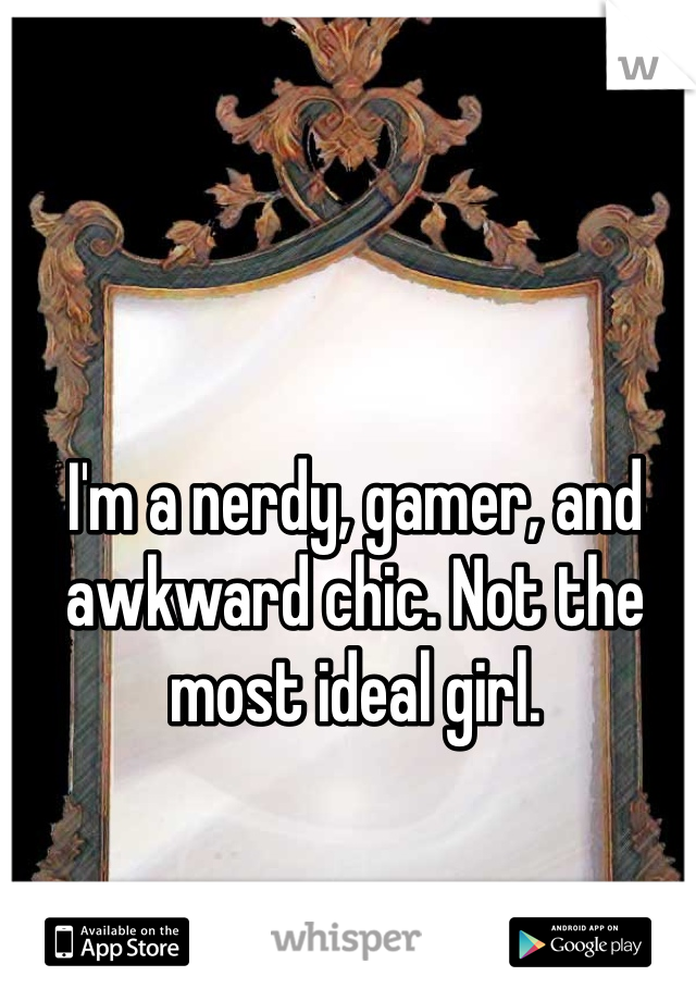 I'm a nerdy, gamer, and awkward chic. Not the most ideal girl. 