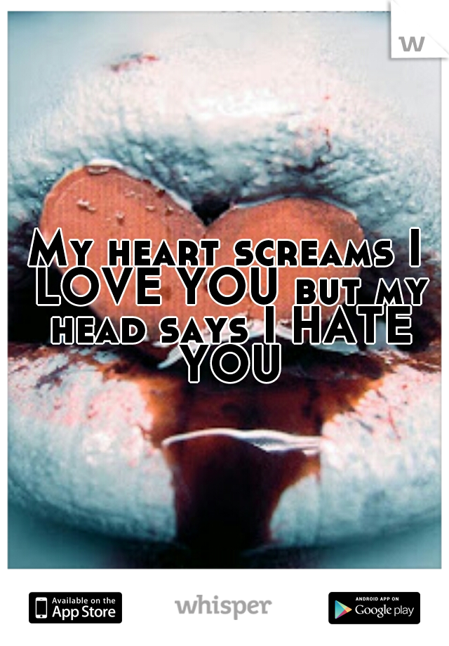 My heart screams I LOVE YOU but my head says I HATE YOU