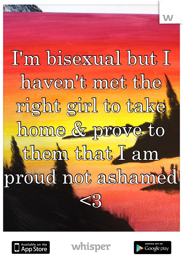 I'm bisexual but I haven't met the right girl to take home & prove to them that I am proud not ashamed <3