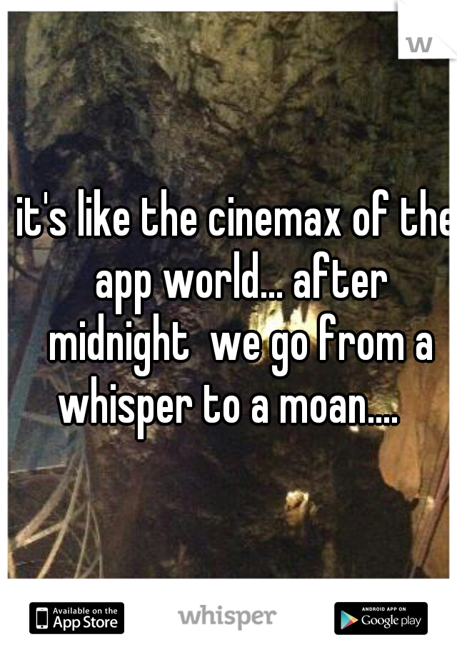 it's like the cinemax of the app world... after midnight  we go from a whisper to a moan....   