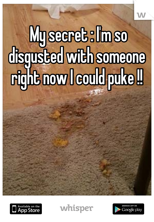  My secret : I'm so disgusted with someone right now I could puke !!