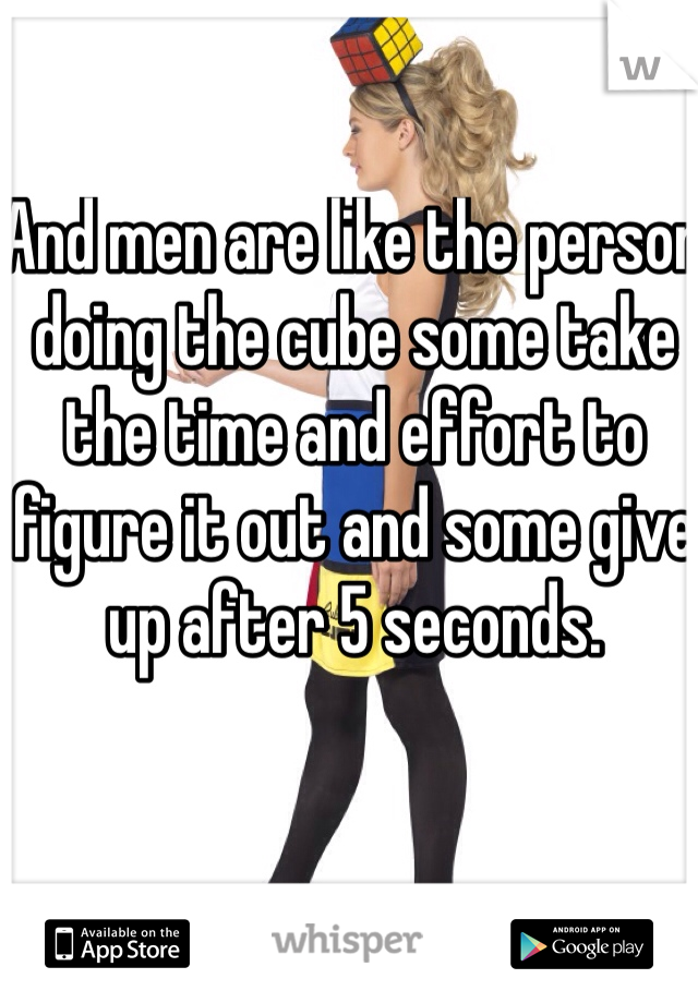 And men are like the person doing the cube some take the time and effort to figure it out and some give up after 5 seconds.  