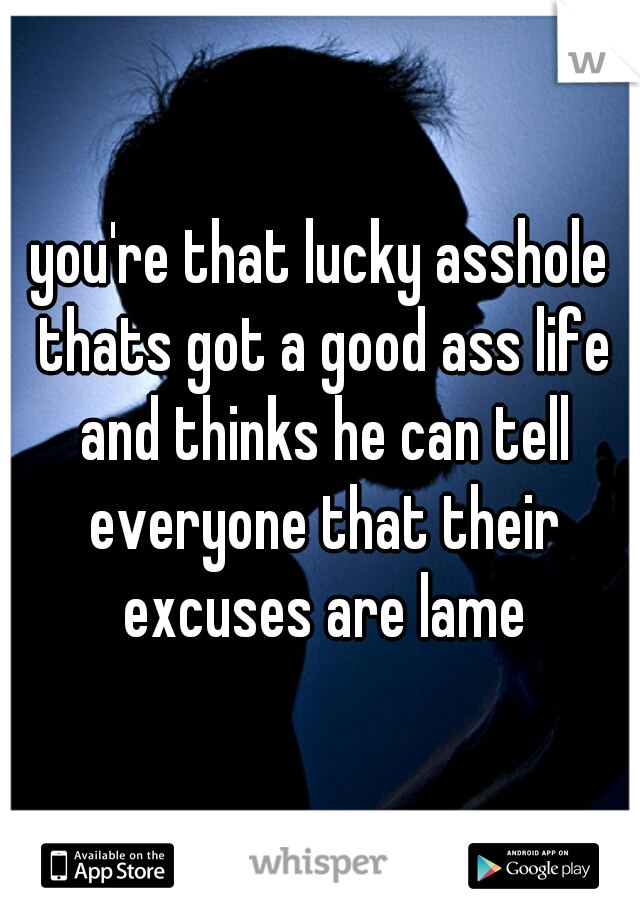 you're that lucky asshole thats got a good ass life and thinks he can tell everyone that their excuses are lame