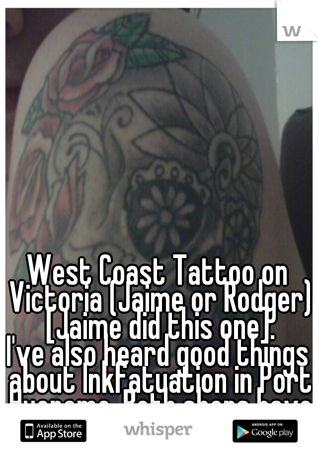 West Coast Tattoo on Victoria (Jaime or Rodger) [Jaime did this one].
I've also heard good things about Inkfatuation in Port Hueneme. Both shops have Facebook pages