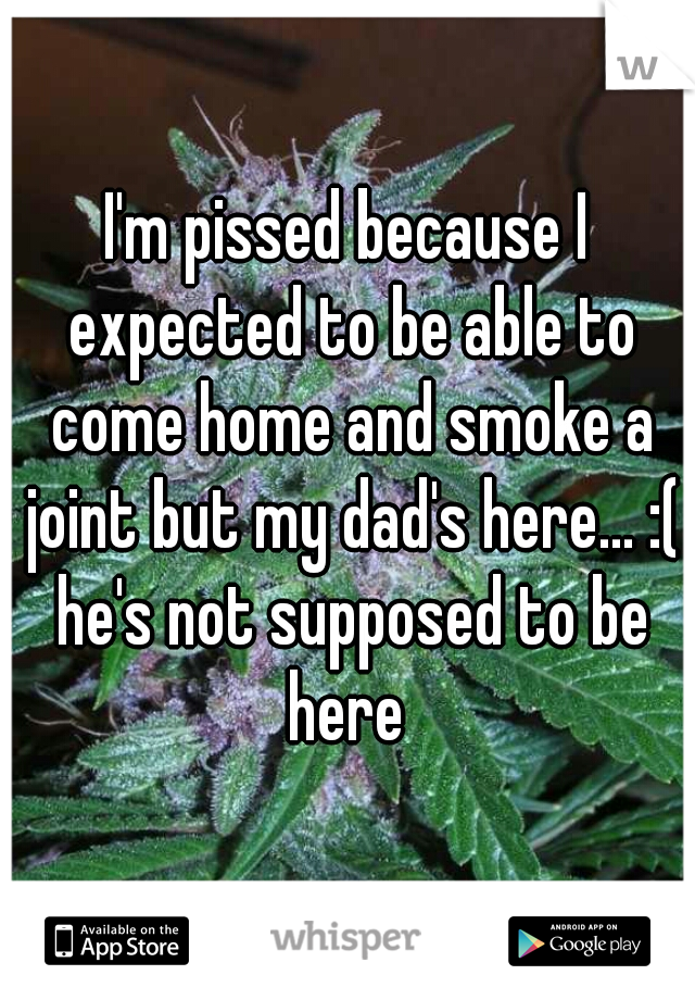 I'm pissed because I expected to be able to come home and smoke a joint but my dad's here... :( he's not supposed to be here 