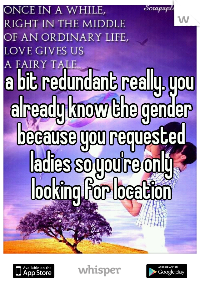a bit redundant really. you already know the gender because you requested ladies so you're only looking for location