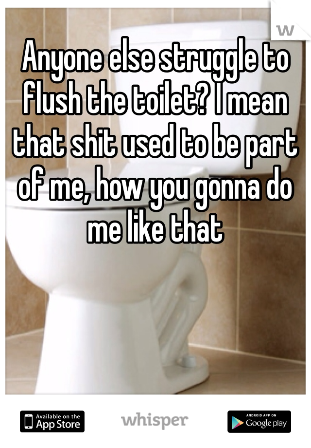 Anyone else struggle to flush the toilet? I mean that shit used to be part of me, how you gonna do me like that 