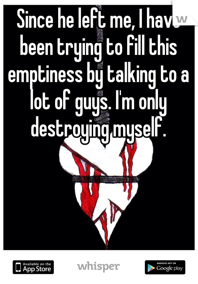 Since he left me, I have been trying to fill this emptiness by talking to a lot of guys. I'm only destroying myself. 