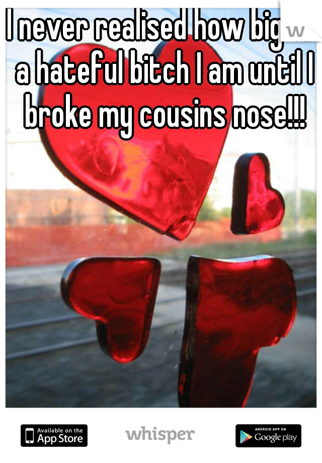 I never realised how big of a hateful bitch I am until I broke my cousins nose!!!