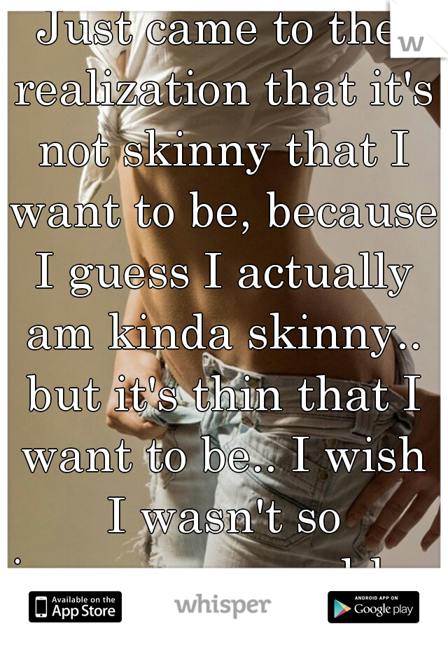 Just came to the realization that it's not skinny that I want to be, because I guess I actually am kinda skinny.. but it's thin that I want to be.. I wish I wasn't so insecure....  mehh...