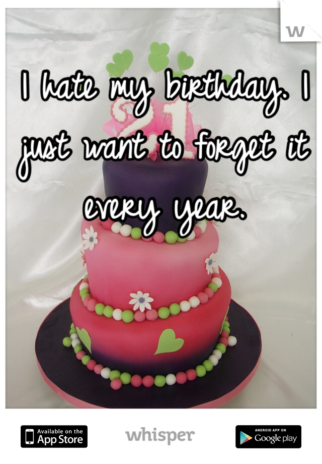 I hate my birthday. I just want to forget it every year. 