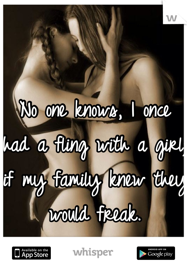 No one knows, I once had a fling with a girl; if my family knew they would freak.
