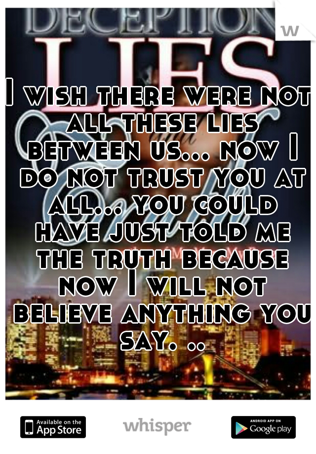 I wish there were not all these lies between us... now I do not trust you at all... you could have just told me the truth because now I will not believe anything you say. ..