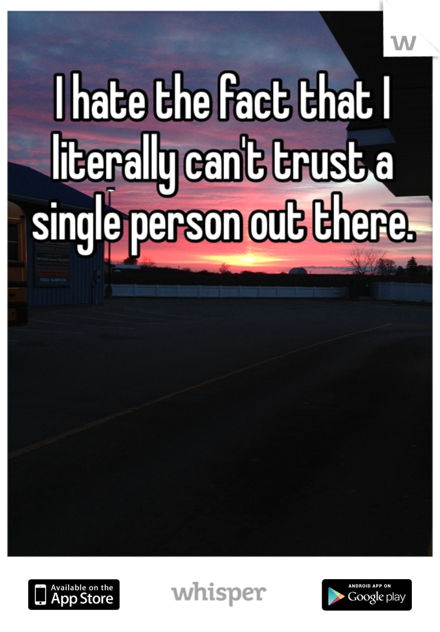 I hate the fact that I literally can't trust a single person out there. 