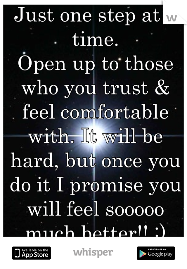 Just one step at a time.
Open up to those who you trust & feel comfortable with. It will be hard, but once you do it I promise you will feel sooooo much better!! :) 