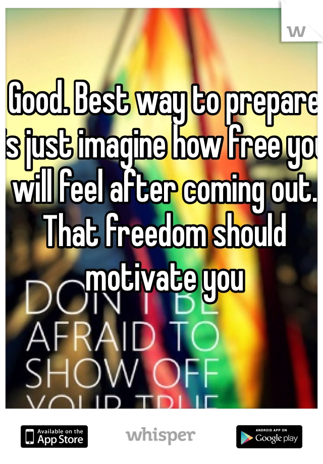 Good. Best way to prepare is just imagine how free you will feel after coming out. That freedom should motivate you