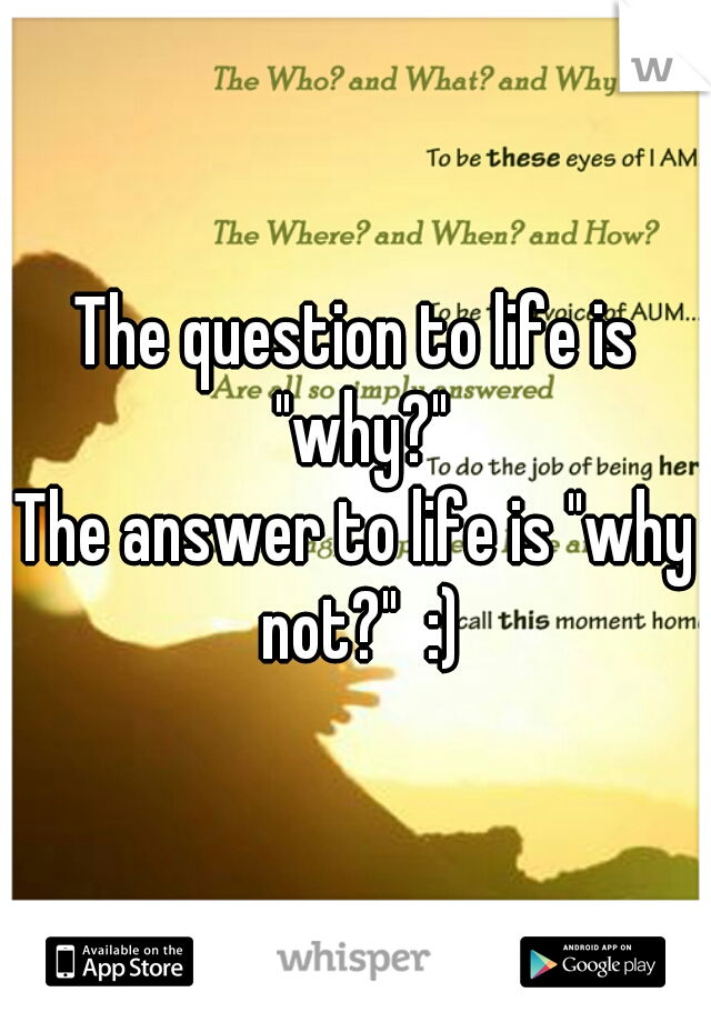 The question to life is "why?"
The answer to life is "why not?"  :)