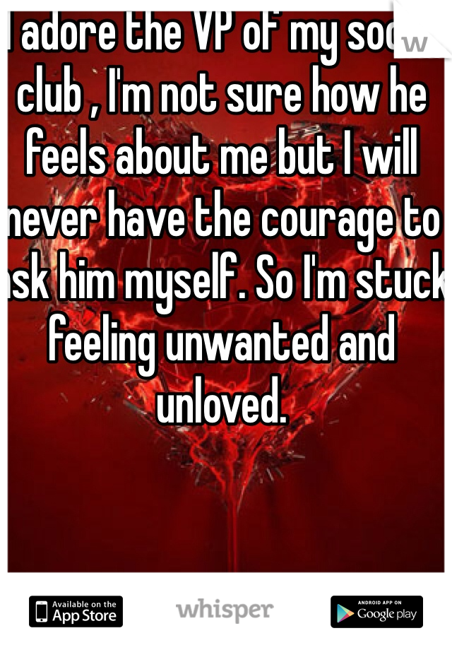 I adore the VP of my social club , I'm not sure how he feels about me but I will never have the courage to ask him myself. So I'm stuck feeling unwanted and unloved. 