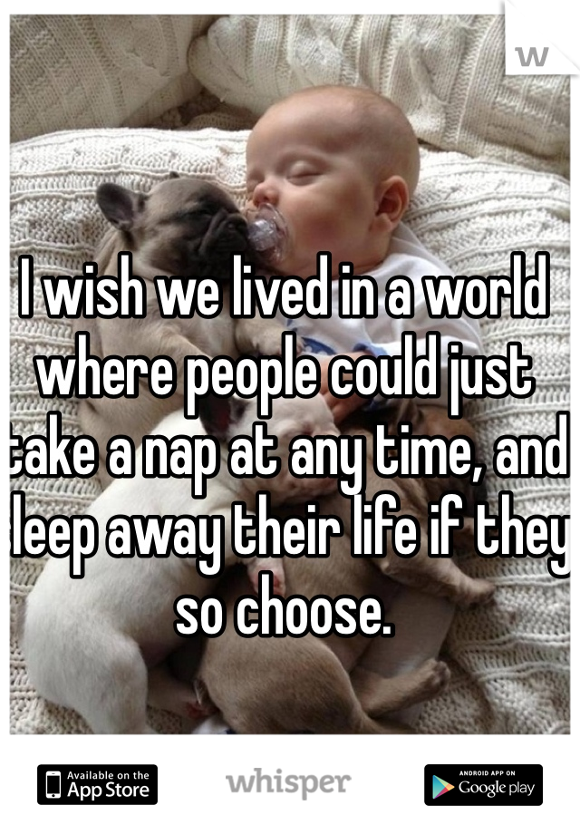I wish we lived in a world where people could just take a nap at any time, and sleep away their life if they so choose.