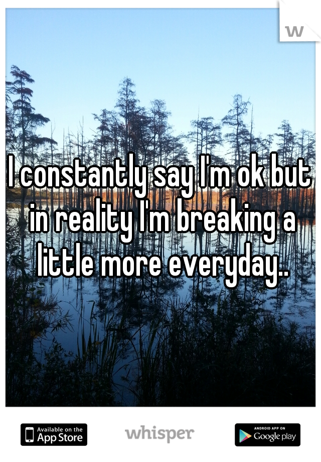 I constantly say I'm ok but in reality I'm breaking a little more everyday..