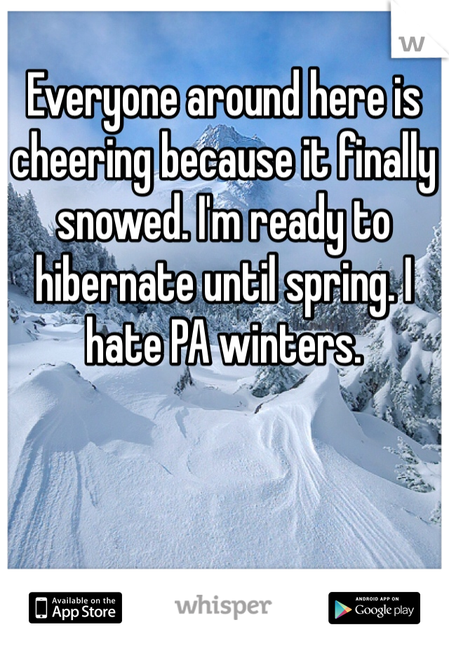 Everyone around here is cheering because it finally snowed. I'm ready to hibernate until spring. I hate PA winters. 