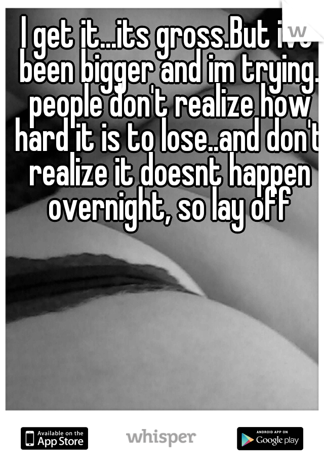 I get it...its gross.But ive been bigger and im trying. people don't realize how hard it is to lose..and don't realize it doesnt happen overnight, so lay off