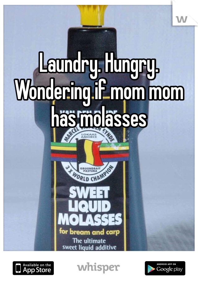 Laundry. Hungry. Wondering if mom mom has molasses 