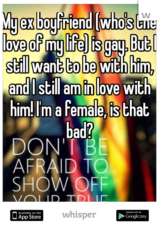 My ex boyfriend (who's the love of my life) is gay. But I still want to be with him, and I still am in love with him! I'm a female, is that bad? 