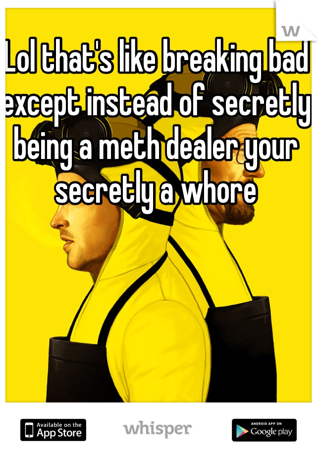 Lol that's like breaking bad except instead of secretly being a meth dealer your secretly a whore 