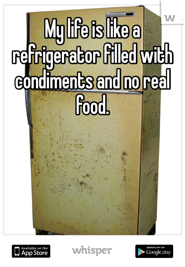 My life is like a refrigerator filled with condiments and no real food. 