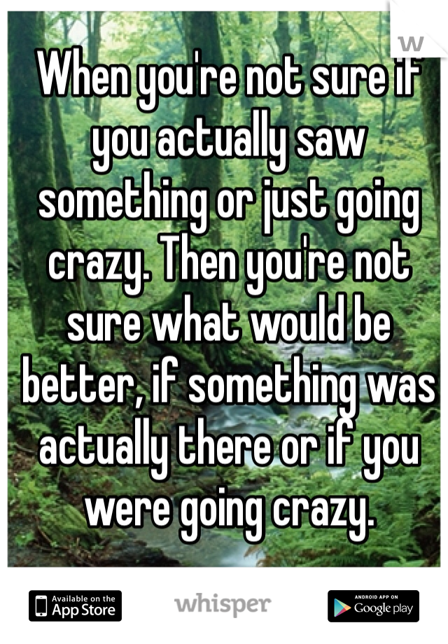 When you're not sure if you actually saw something or just going crazy. Then you're not sure what would be better, if something was actually there or if you were going crazy.