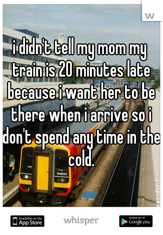 i didn't tell my mom my train is 20 minutes late because i want her to be there when i arrive so i don't spend any time in the cold.
