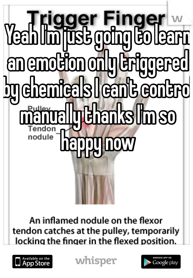 Yeah I'm just going to learn an emotion only triggered by chemicals I can't control manually thanks I'm so happy now