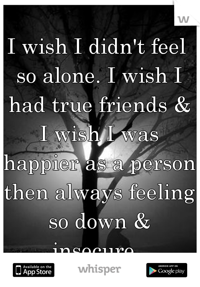 I wish I didn't feel so alone. I wish I had true friends & I wish I was happier as a person then always feeling so down & insecure. 