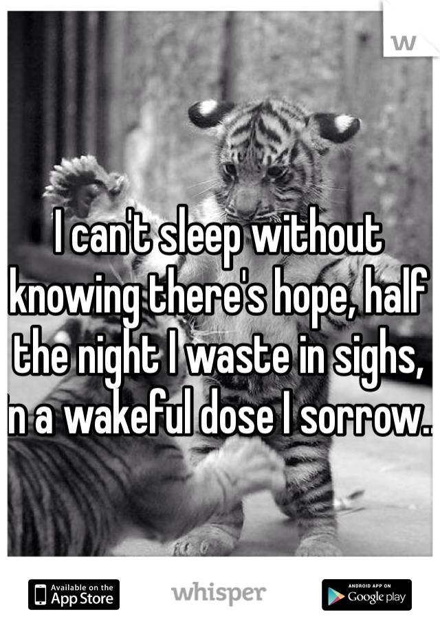 I can't sleep without knowing there's hope, half the night I waste in sighs, in a wakeful dose I sorrow..