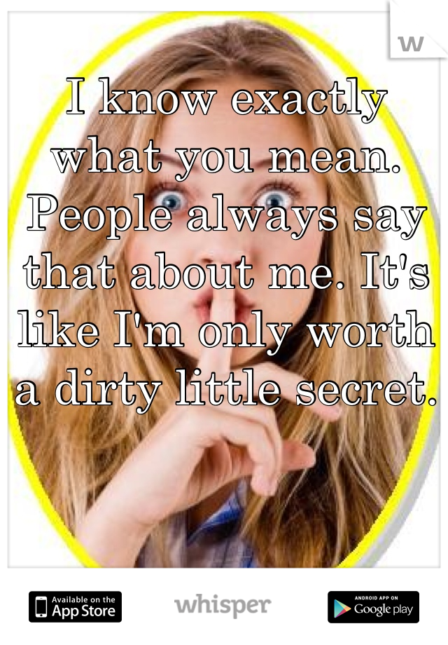 I know exactly what you mean. People always say that about me. It's like I'm only worth a dirty little secret.