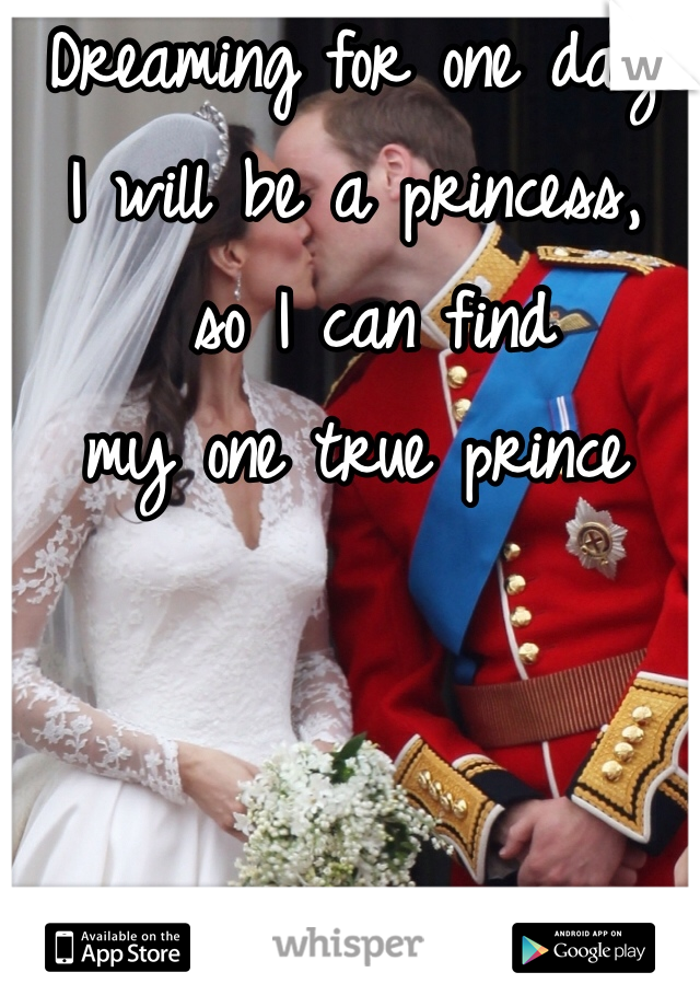 Dreaming for one day 
I will be a princess,
 so I can find 
my one true prince