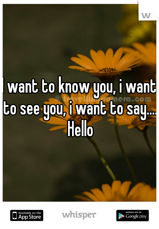 I want to know you, i want to see you, i want to say.... Hello