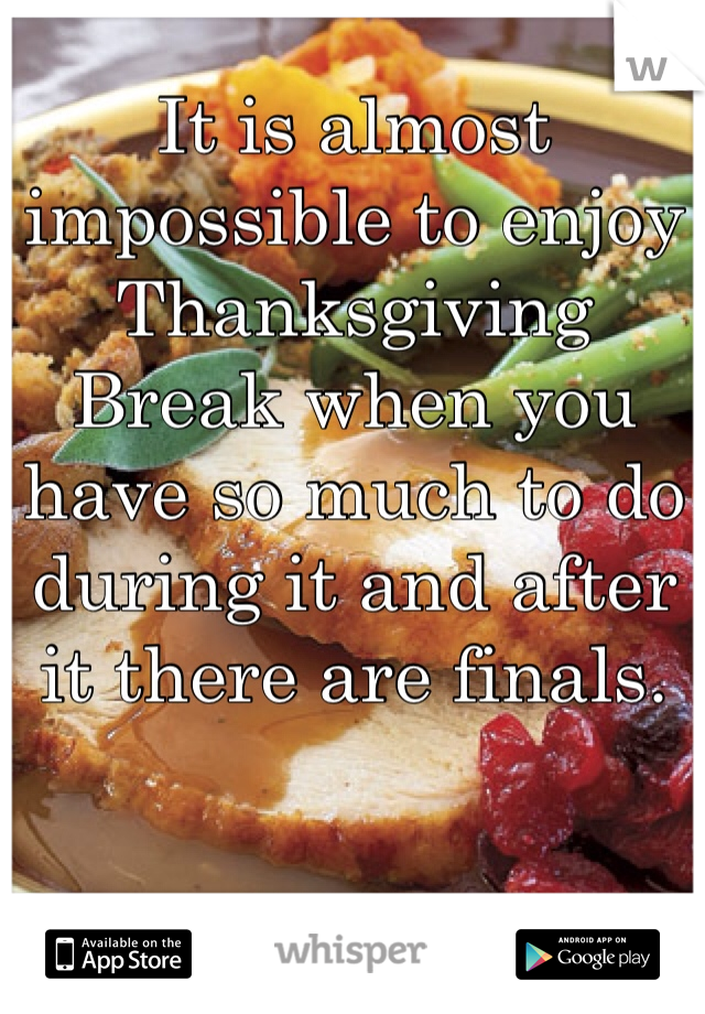It is almost impossible to enjoy Thanksgiving Break when you have so much to do during it and after it there are finals. 
